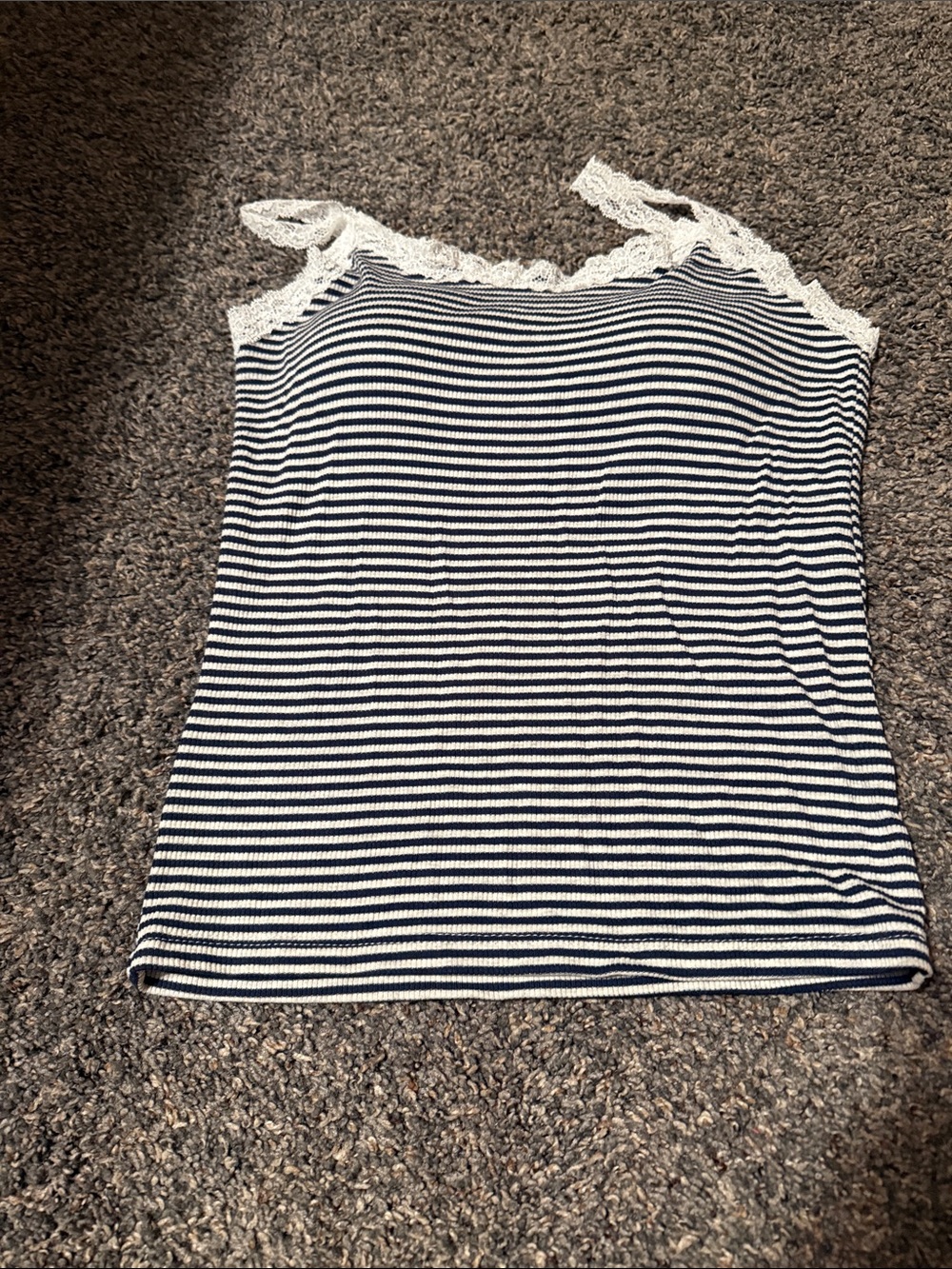 Streetwear Society Navy & White Striped Lace-Trim Cami